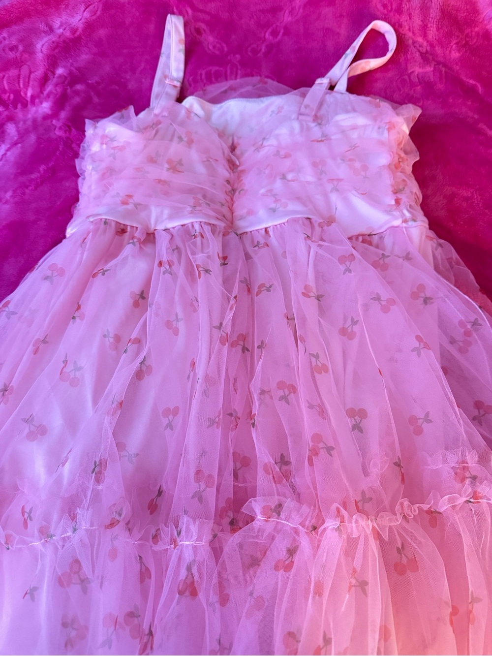 Pink Tulle Party Dress with Cherry Print - Picture 2 of 2